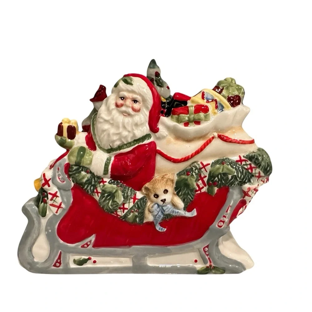 Fitz and Floyd Winterberry‎ Napkin Holder Christmas Santa Holidays Vintage